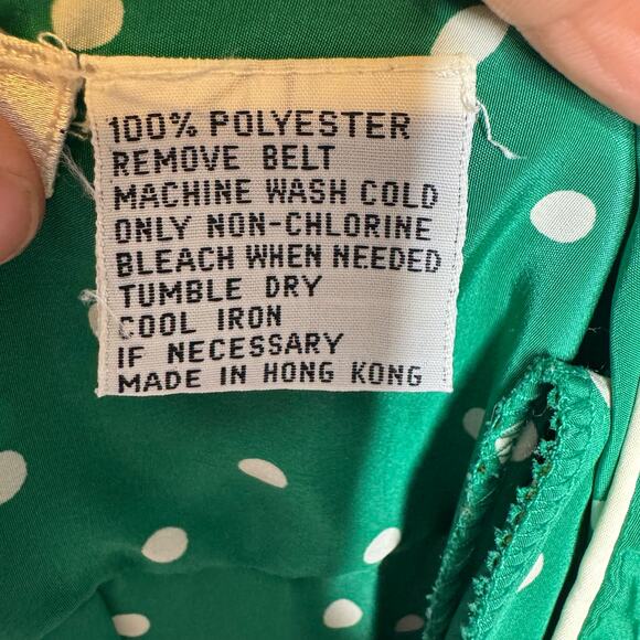 Talbots Vintage Green Polka Dot Dress Sz 4 Wrap Style Midi Made in Hong Kong - Picture 7 of 8